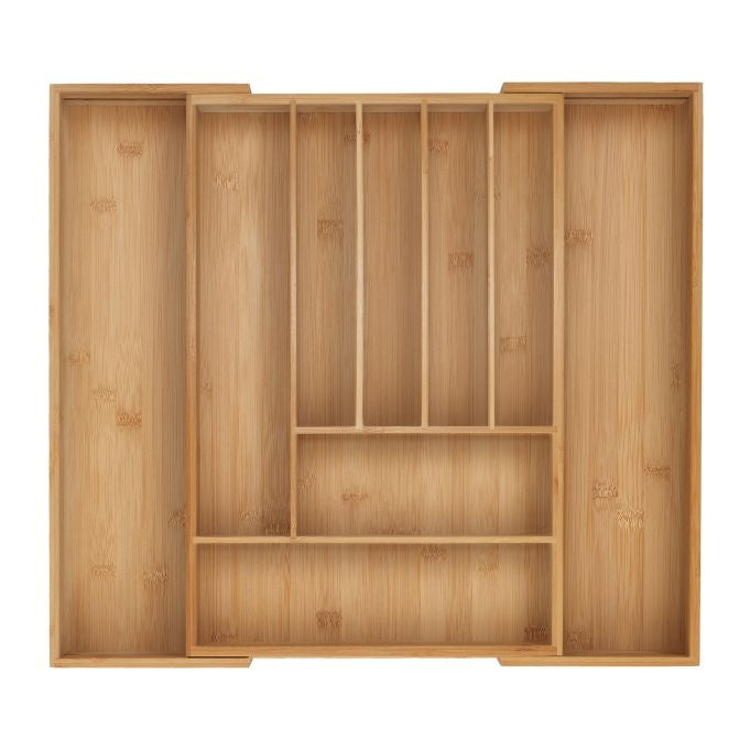 Bamboo Cutlery Tray, Adjustable Drawer Organizer