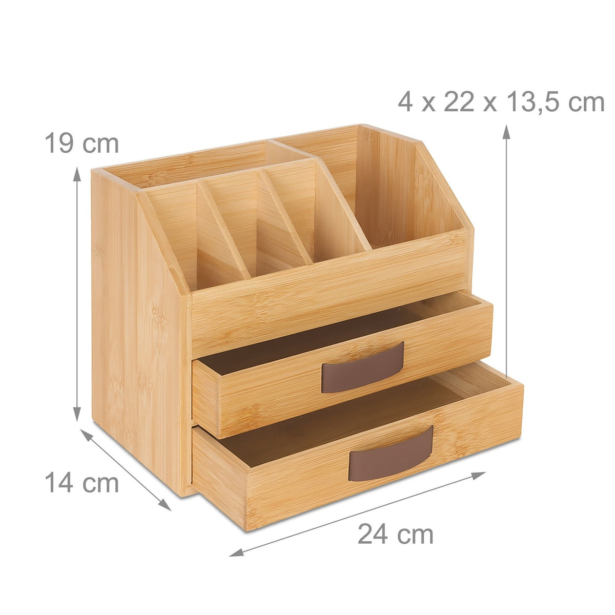 Bamboo Desk Organiser – 2 Drawers, 5 Compartments