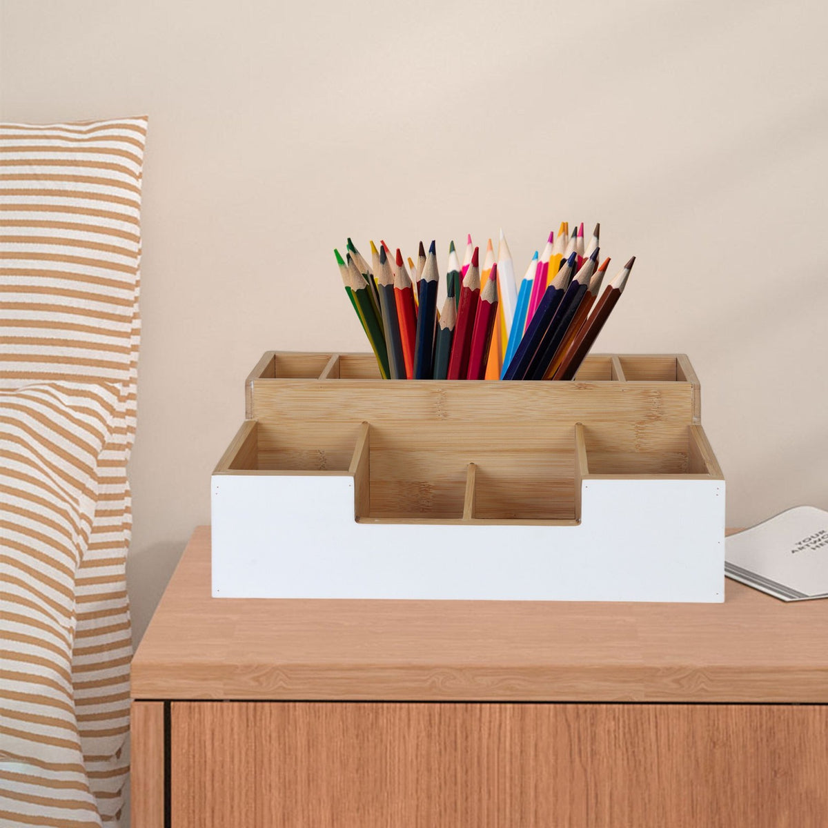 Bamboo Desk Organiser, 7 Slots – Office, Kitchen, Bathroom