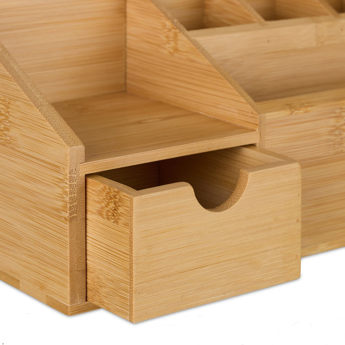 Bamboo Desk Organiser with Drawer, 6 Compartments