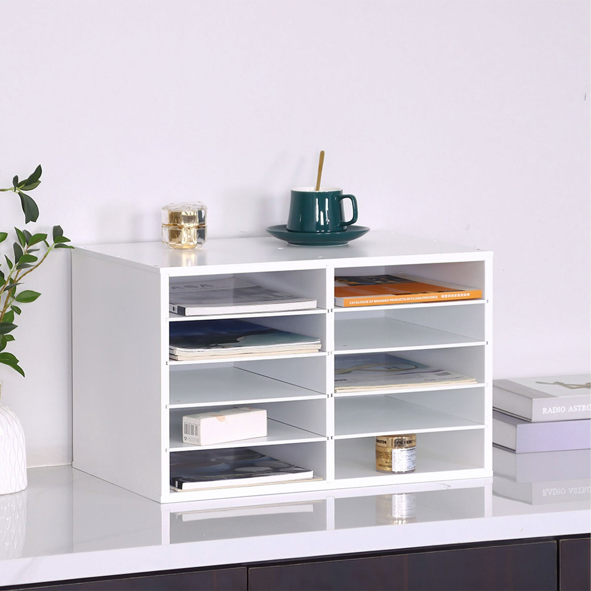 Bamboo Desk Organizer, 10-Slot Document Holder