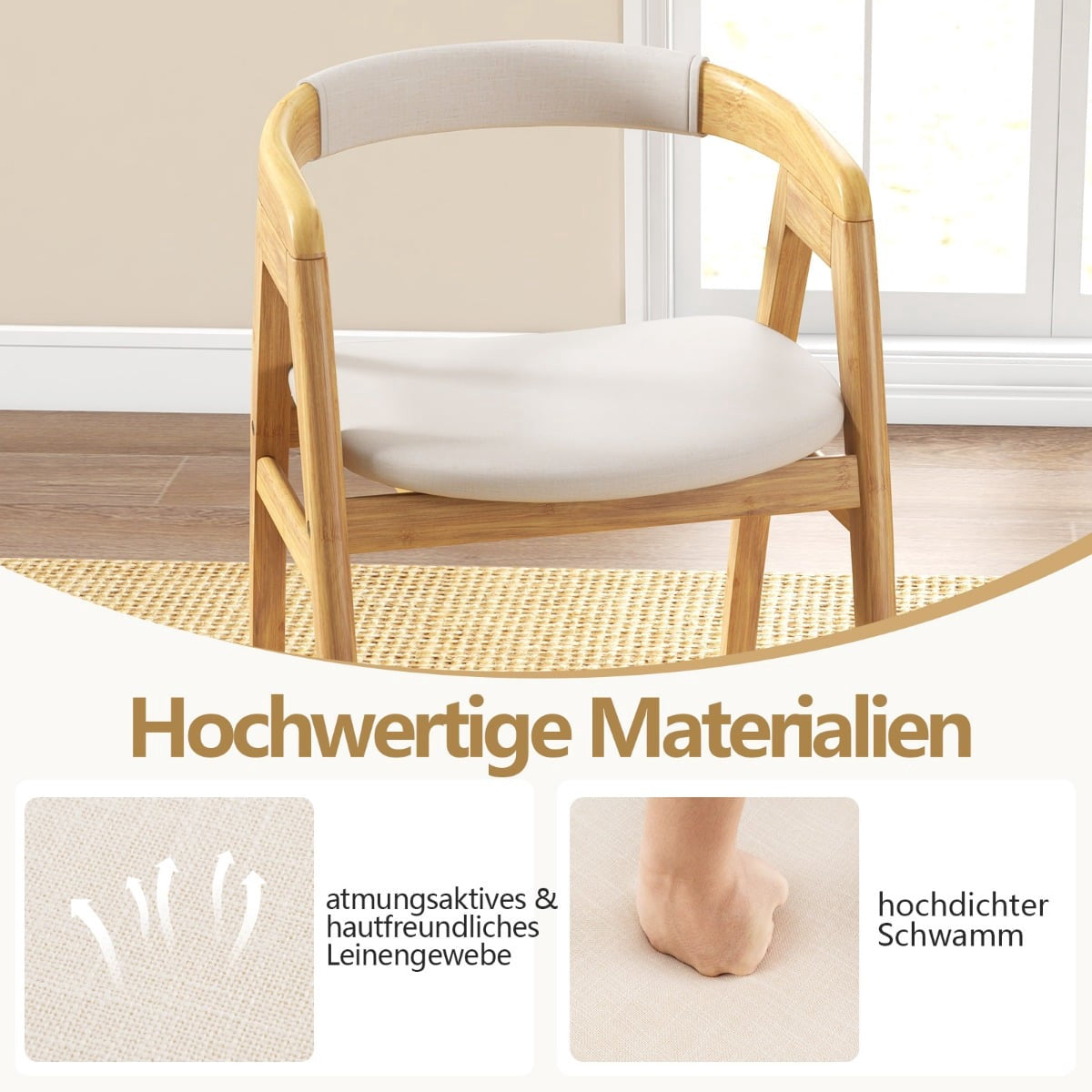 Bamboo Dining Chair with Cushion – Natural, Ergonomic