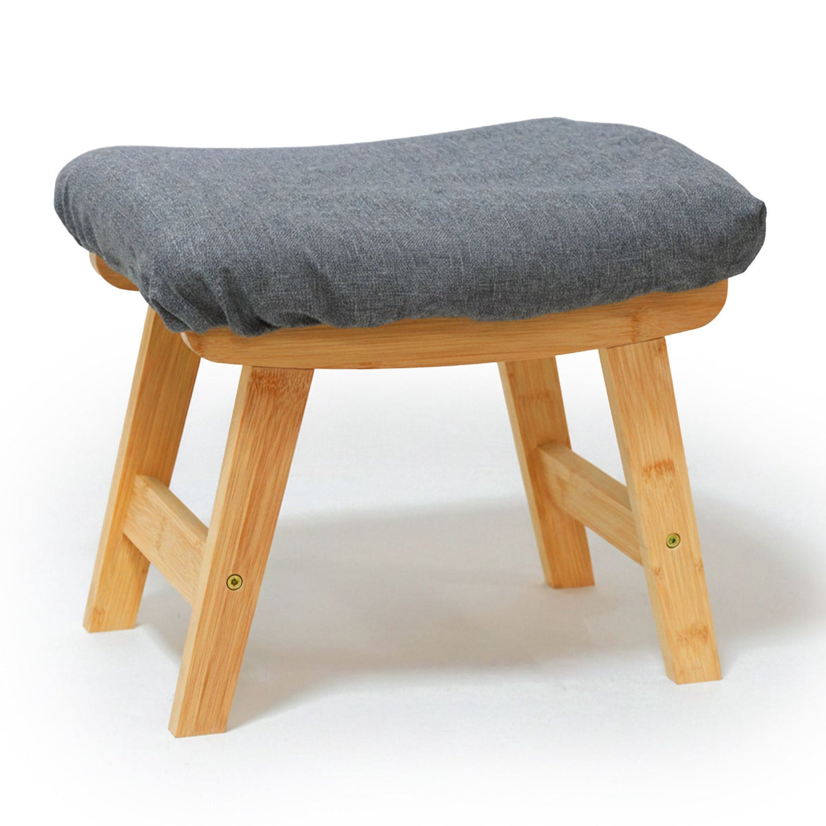 Bamboo Footstool with Padded Fabric Top