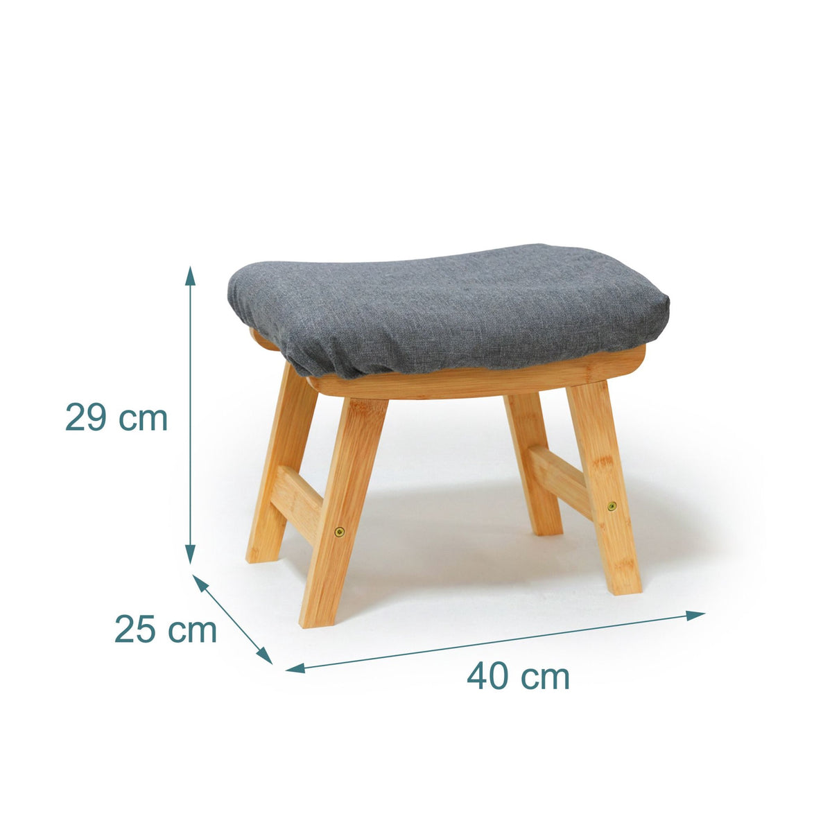 Bamboo Footstool with Padded Fabric Top