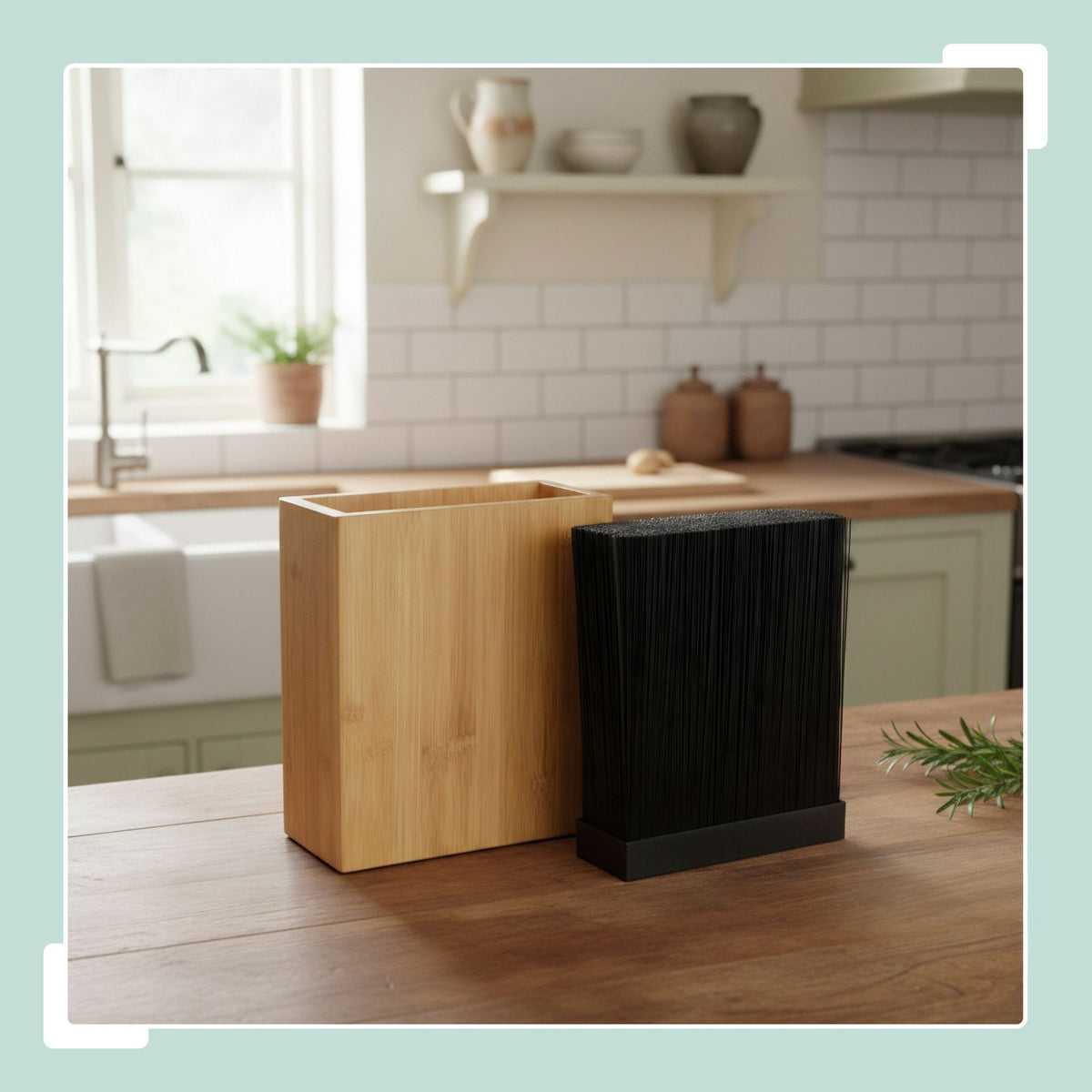 Bamboo Knife Block with Flexible Bristle Insert