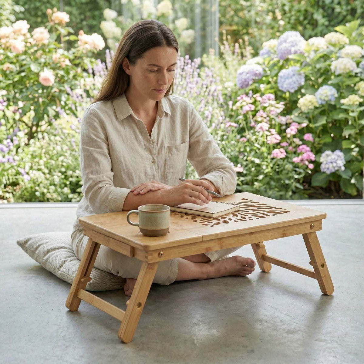Bamboo Laptop Stand with Adjustable Height and Ventilation