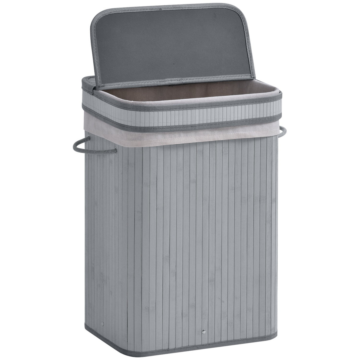 Bamboo Laundry Basket Slim with Lid 70 L Laundry Hamper with Handles, Removable Laundry Bag, Laundry Baskets for Laundry Room Bedroom Bathroom Gray