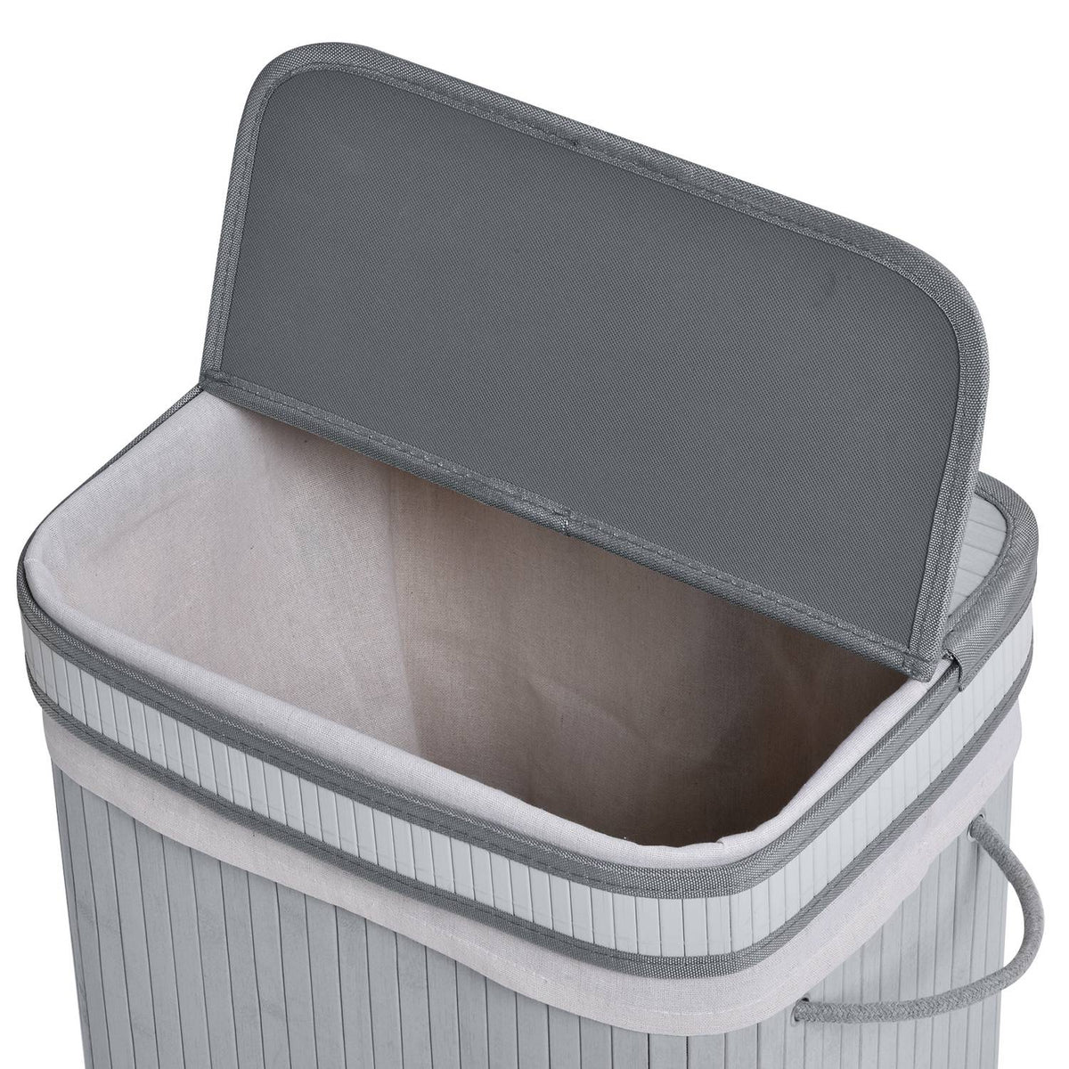 Bamboo Laundry Basket Slim with Lid 70 L Laundry Hamper with Handles, Removable Laundry Bag, Laundry Baskets for Laundry Room Bedroom Bathroom Gray