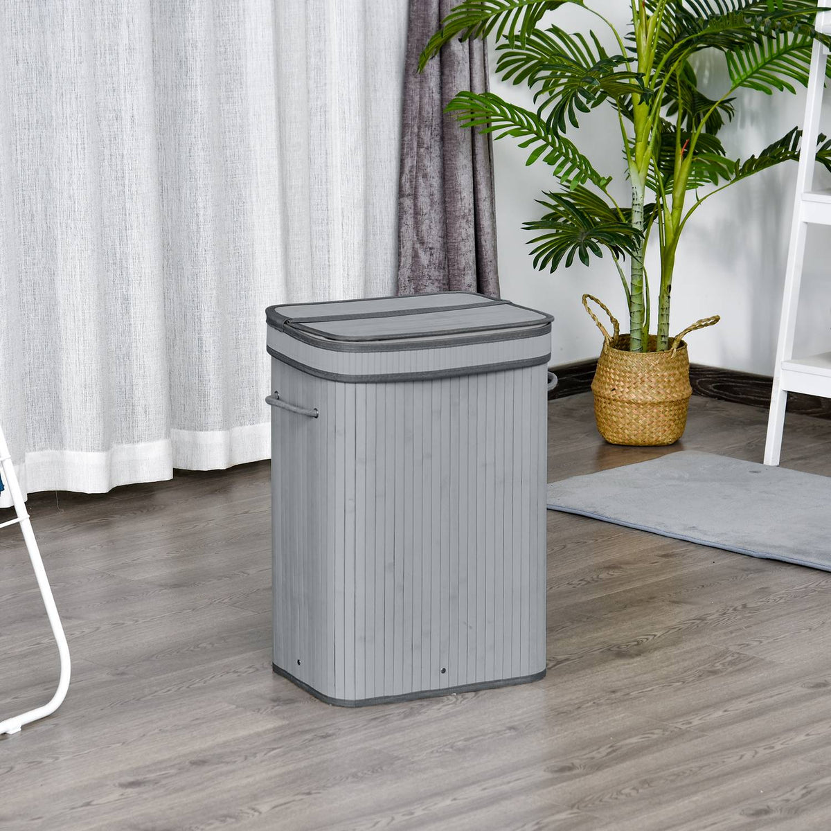 Bamboo Laundry Basket Slim with Lid 70 L Laundry Hamper with Handles, Removable Laundry Bag, Laundry Baskets for Laundry Room Bedroom Bathroom Gray