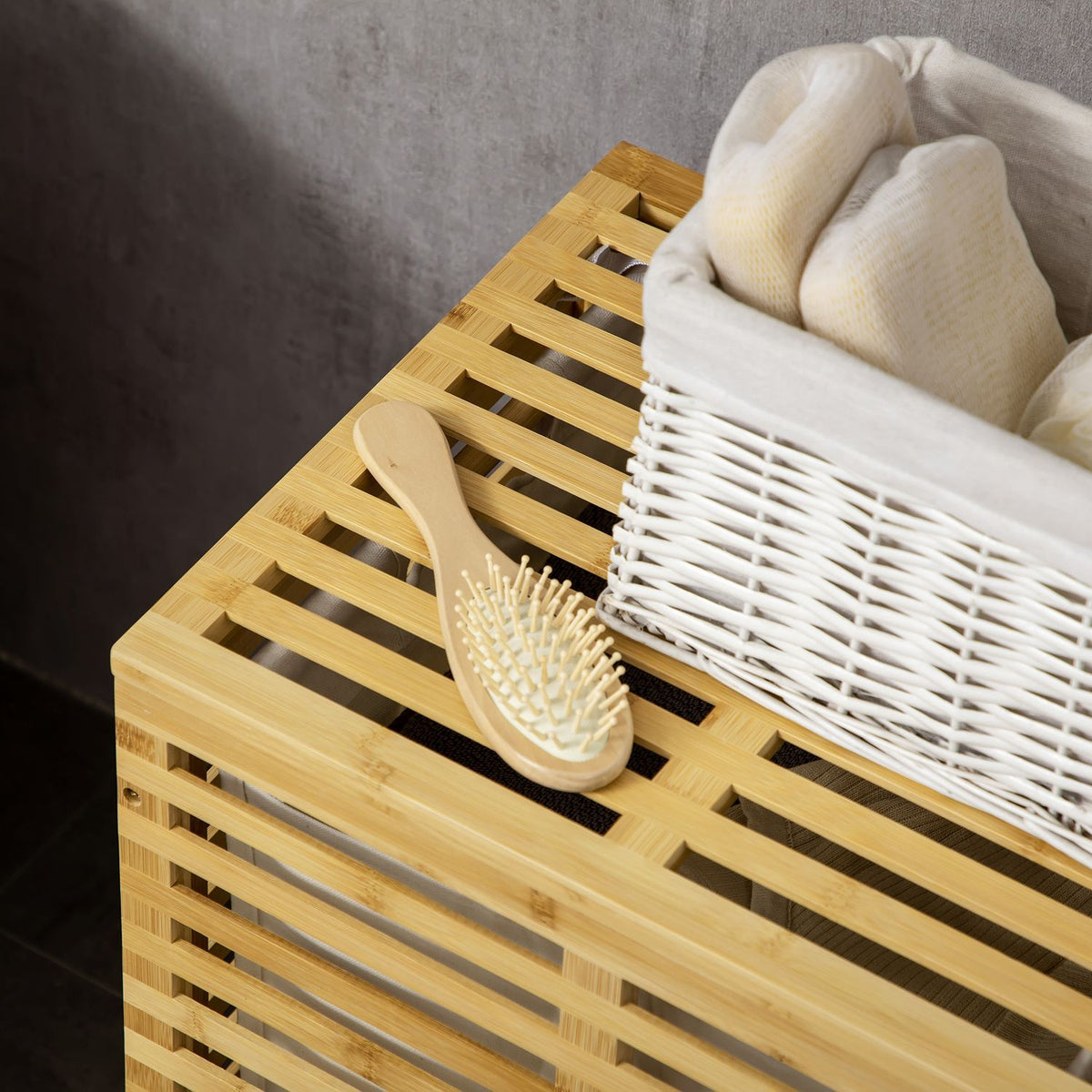 Bamboo Laundry Basket with 63 L Laundry Hamper with Lid Removable Laundry Bag, Rod, Laundry Baskets Laundry Box for Laundry Room Bedroom Bathroom Natural Wood |