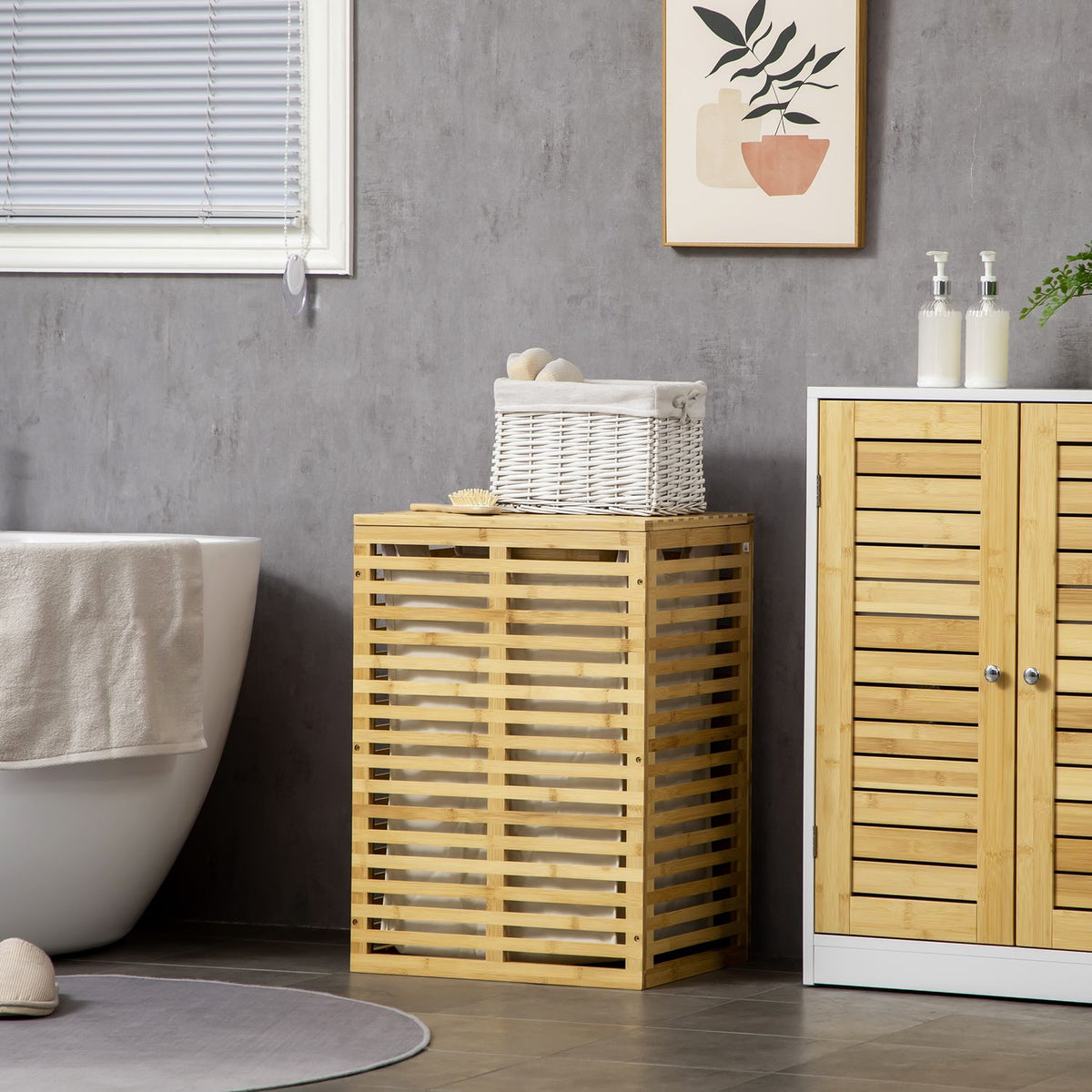 Bamboo Laundry Basket with 63 L Laundry Hamper with Lid Removable Laundry Bag, Rod, Laundry Baskets Laundry Box for Laundry Room Bedroom Bathroom Natural Wood |