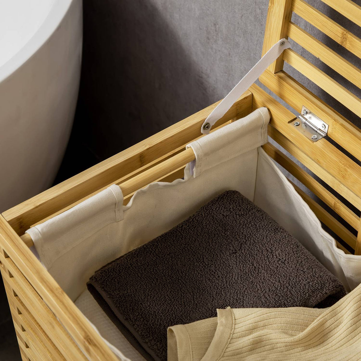 Bamboo Laundry Basket with 63 L Laundry Hamper with Lid Removable Laundry Bag, Rod, Laundry Baskets Laundry Box for Laundry Room Bedroom Bathroom Natural Wood |