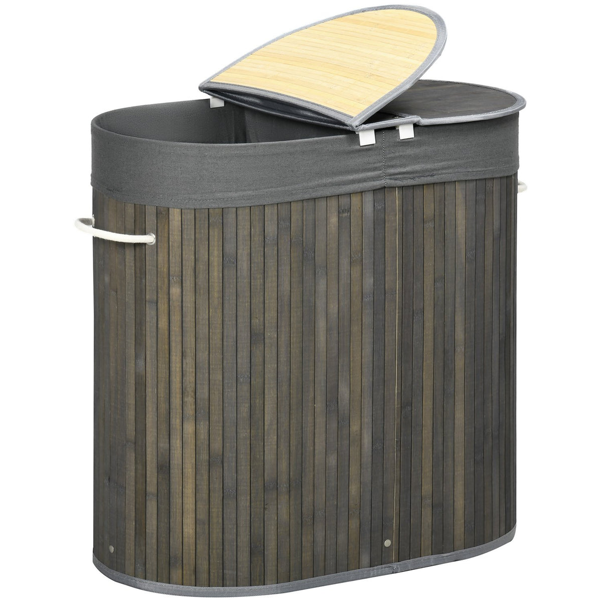 Bamboo Laundry Basket with Lid 100L Laundry Hamper with Handles, 2 Removable Laundry Bags, Laundry Sorter Laundry Box for Laundry Room, Bathroom, Bedroom, Gray