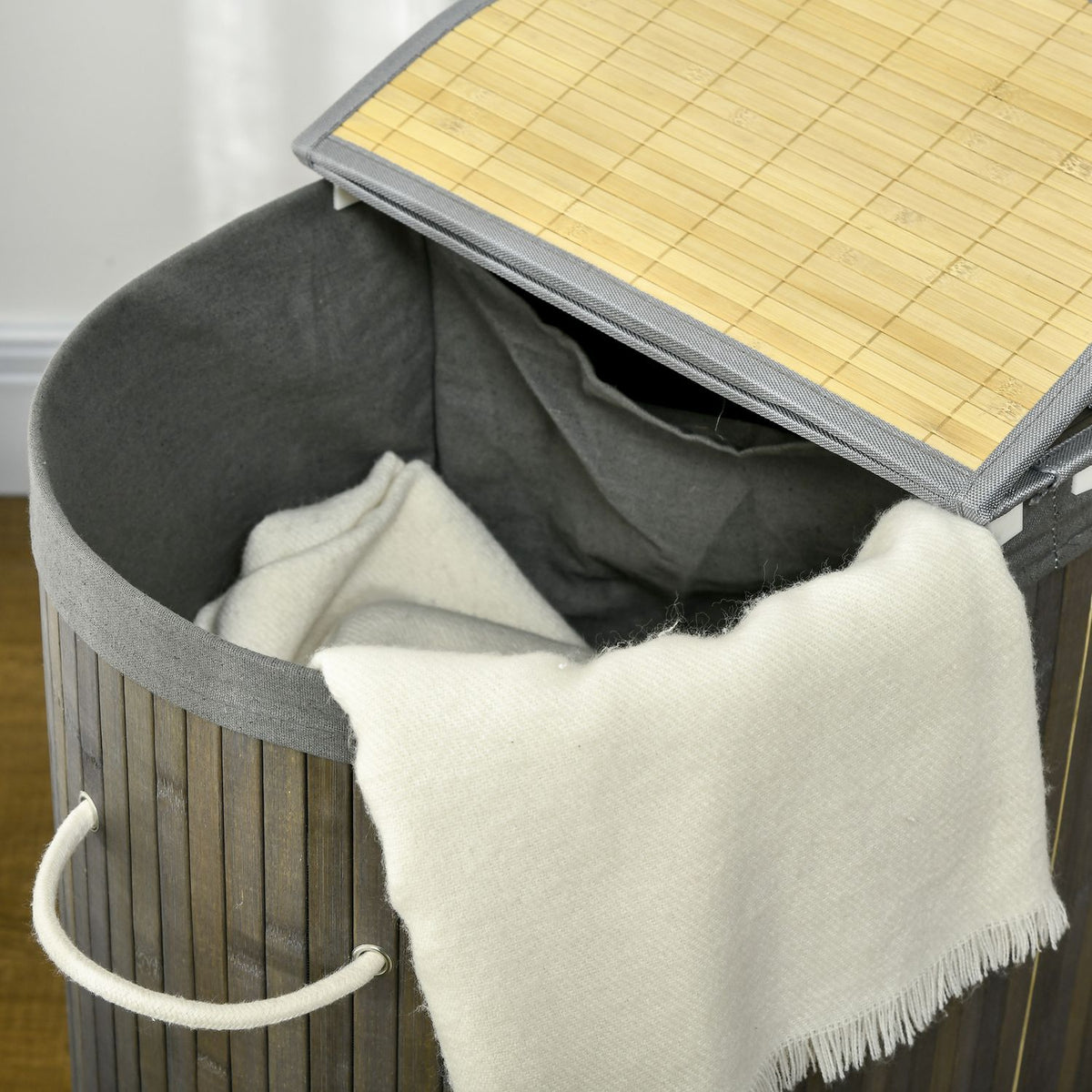 Bamboo Laundry Basket with Lid 100L Laundry Hamper with Handles, 2 Removable Laundry Bags, Laundry Sorter Laundry Box for Laundry Room, Bathroom, Bedroom, Gray