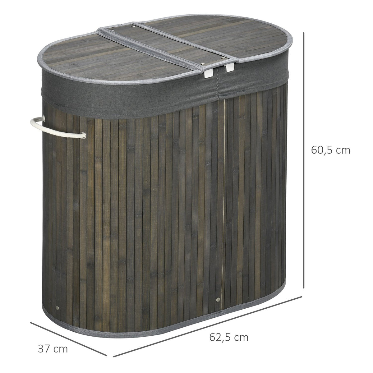 Bamboo Laundry Basket with Lid 100L Laundry Hamper with Handles, 2 Removable Laundry Bags, Laundry Sorter Laundry Box for Laundry Room, Bathroom, Bedroom, Gray