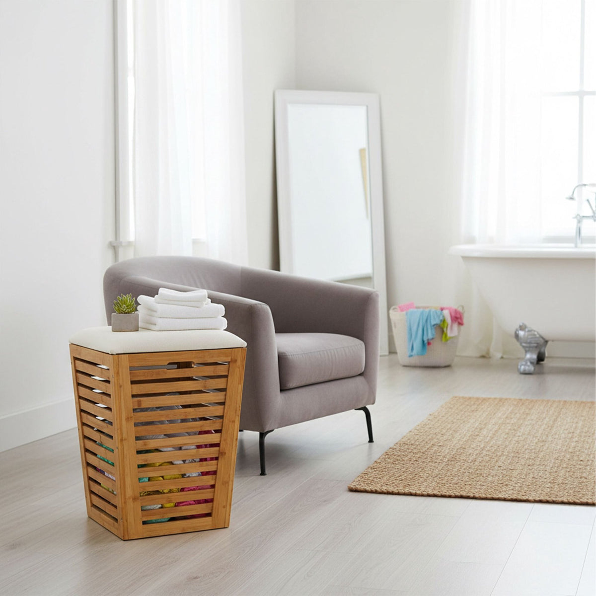 Bamboo Laundry Basket with Seat – Storage Stool