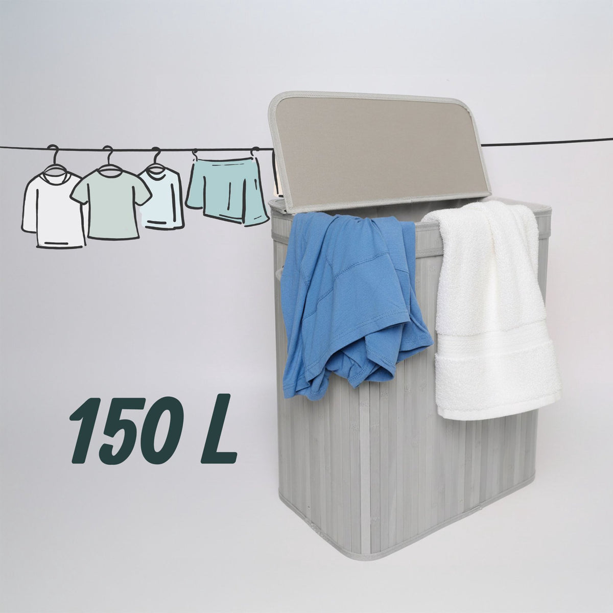 Bamboo Laundry Bin With Lid – Removable Liner, Foldable