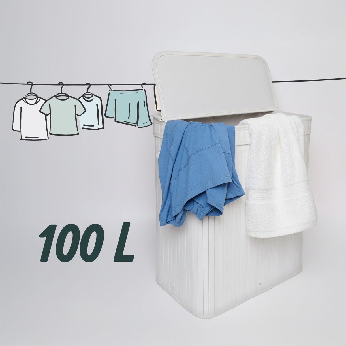 Bamboo Laundry Bin With Lid, Removable Washable Bag