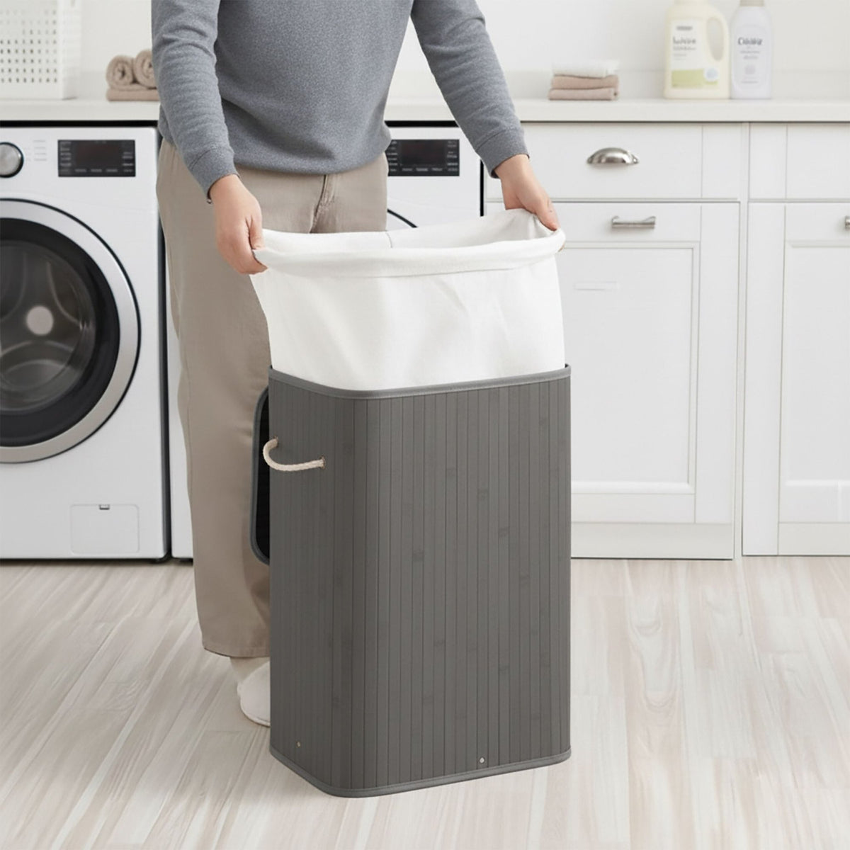 Bamboo Laundry Bin with Lid and Washable Bag