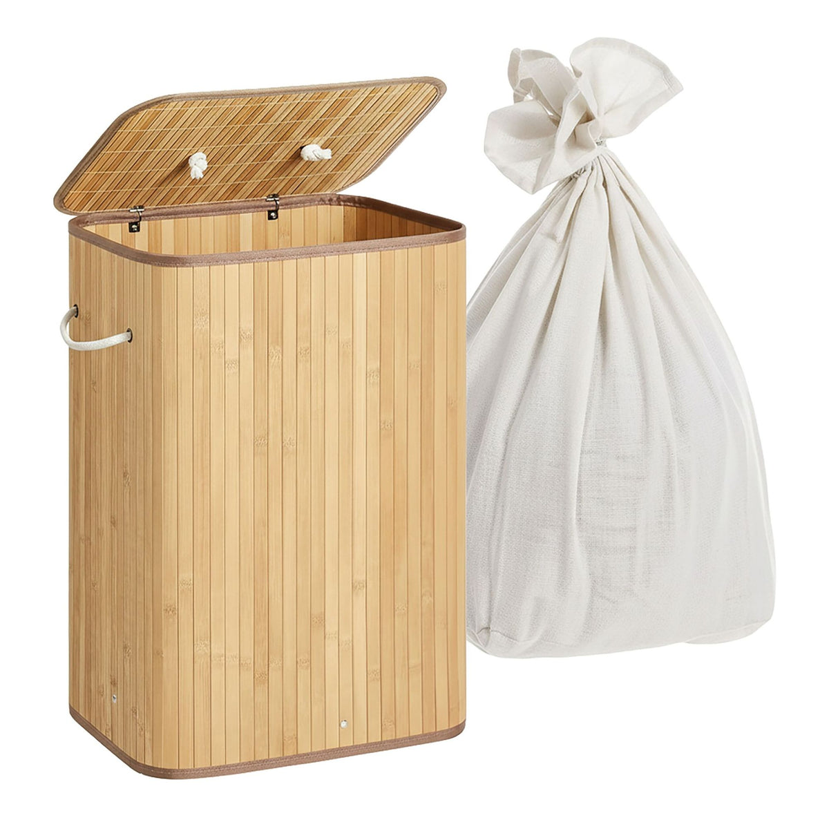 Bamboo Laundry Bin with Lid and Washable Bag