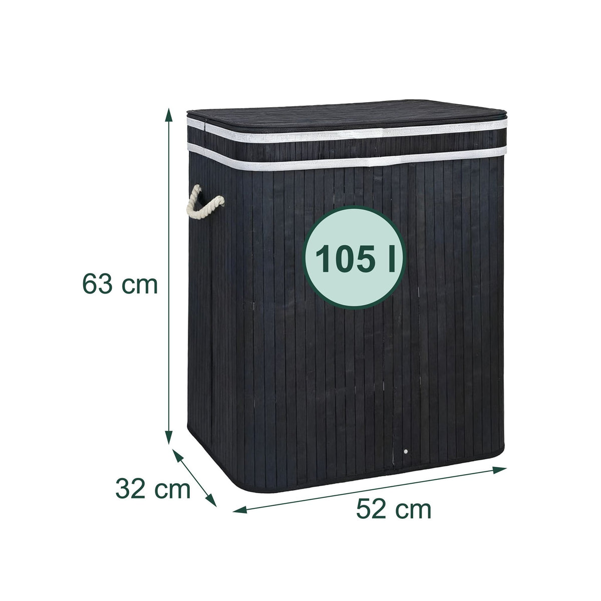 Bamboo Laundry Hamper, 3 Compartments, Foldable