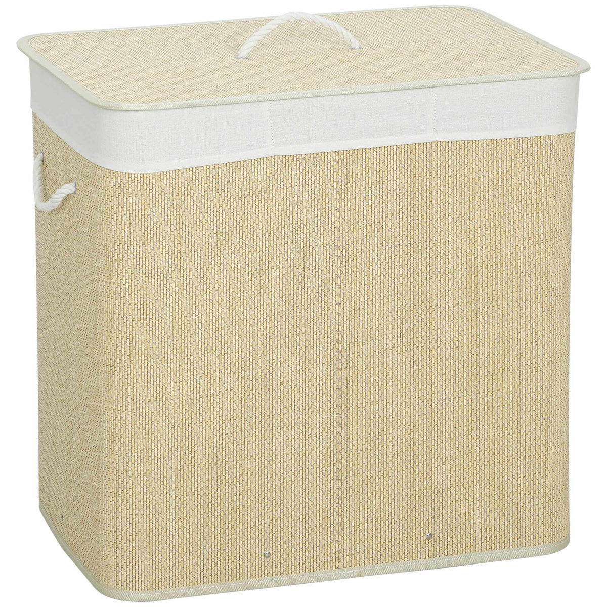 Bamboo Laundry Hamper With Lid, 3-Compartment 144L