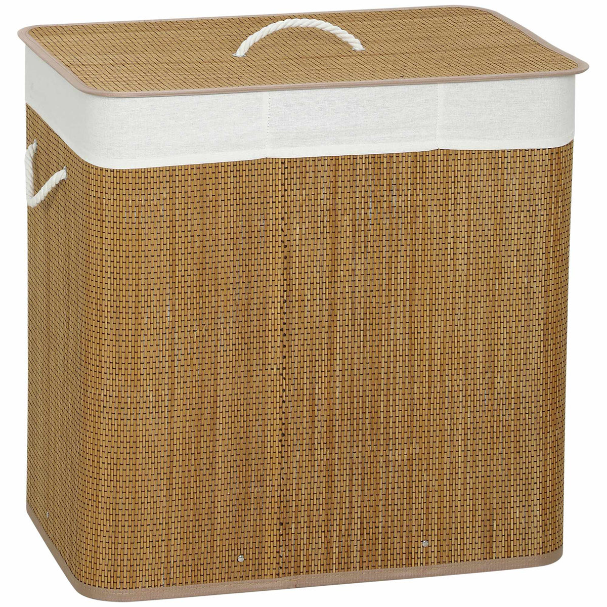 Bamboo Laundry Hamper With Lid, 3 Compartments, 144L