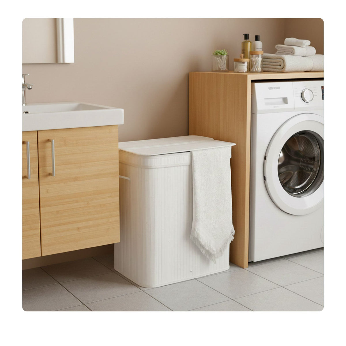 Bamboo Laundry Hamper With Lid, Washable Liner