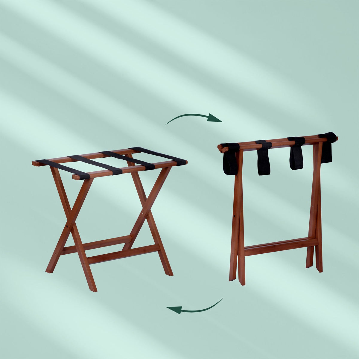 Bamboo Luggage Rack – Brown, Foldable, Durable