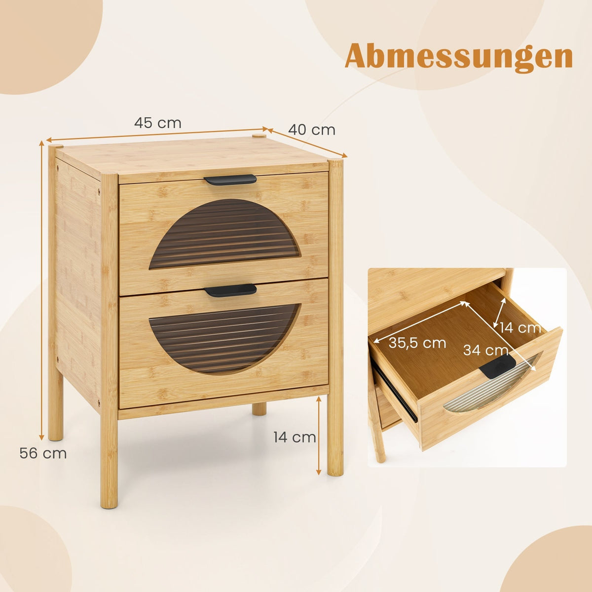 Bamboo Nightstand with 2 Drawers – Modern Bedside Table
