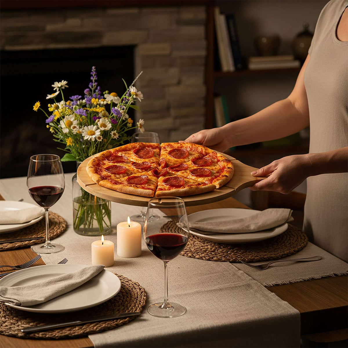 Bamboo Pizza Boards Set, 2-Piece with Grooves