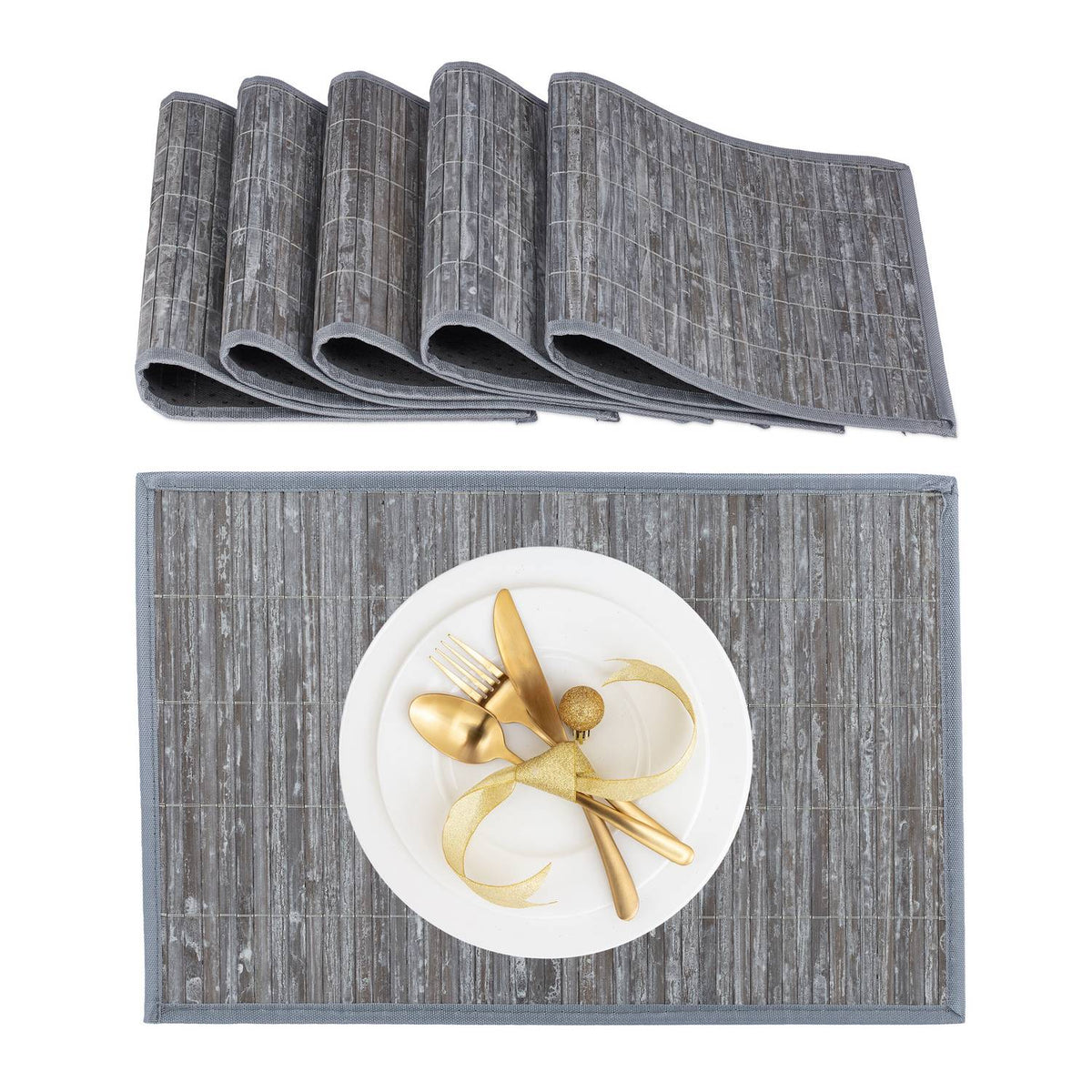 Bamboo Polyester Place Mats Set of 6 with Coasters