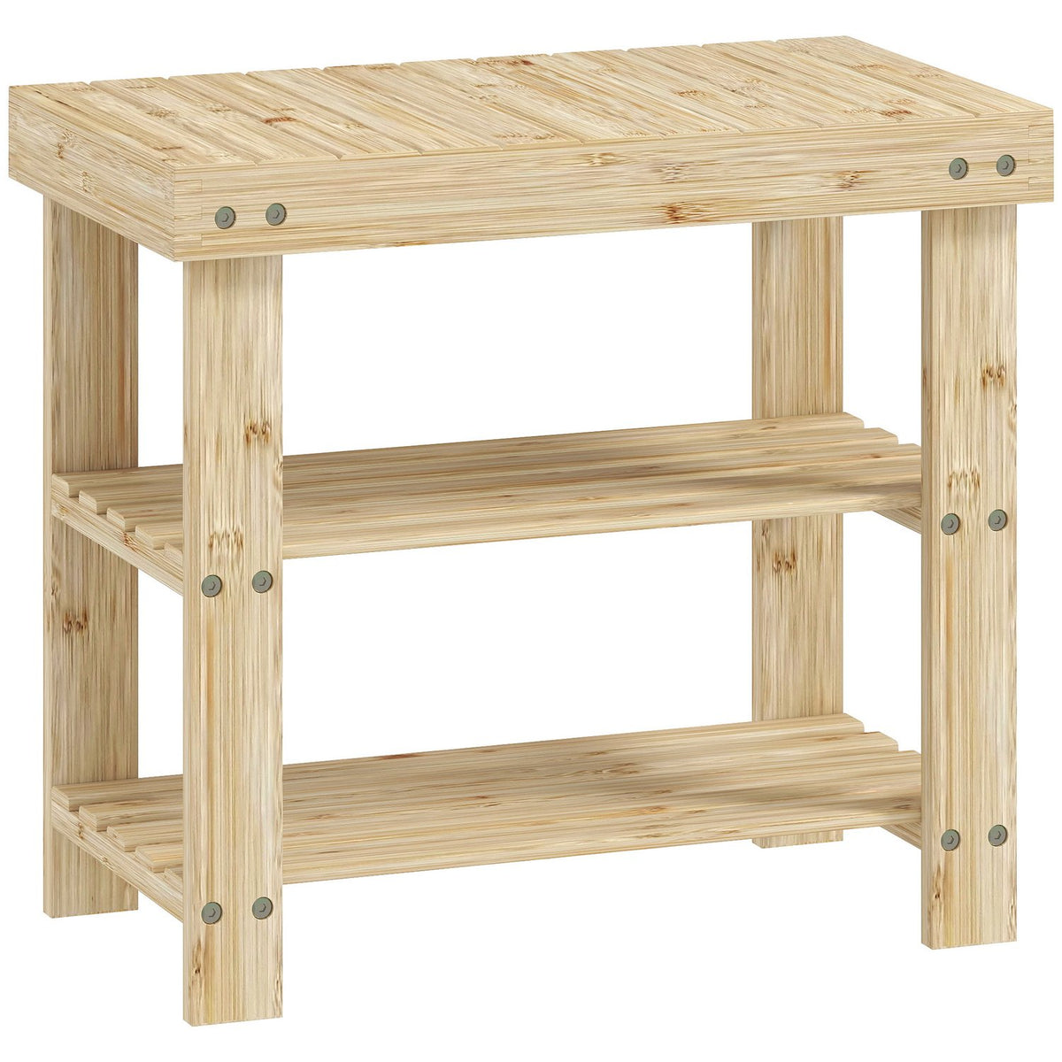 Bamboo Shoe Bench with 2 Shelves, 50x28x45cm, Natural