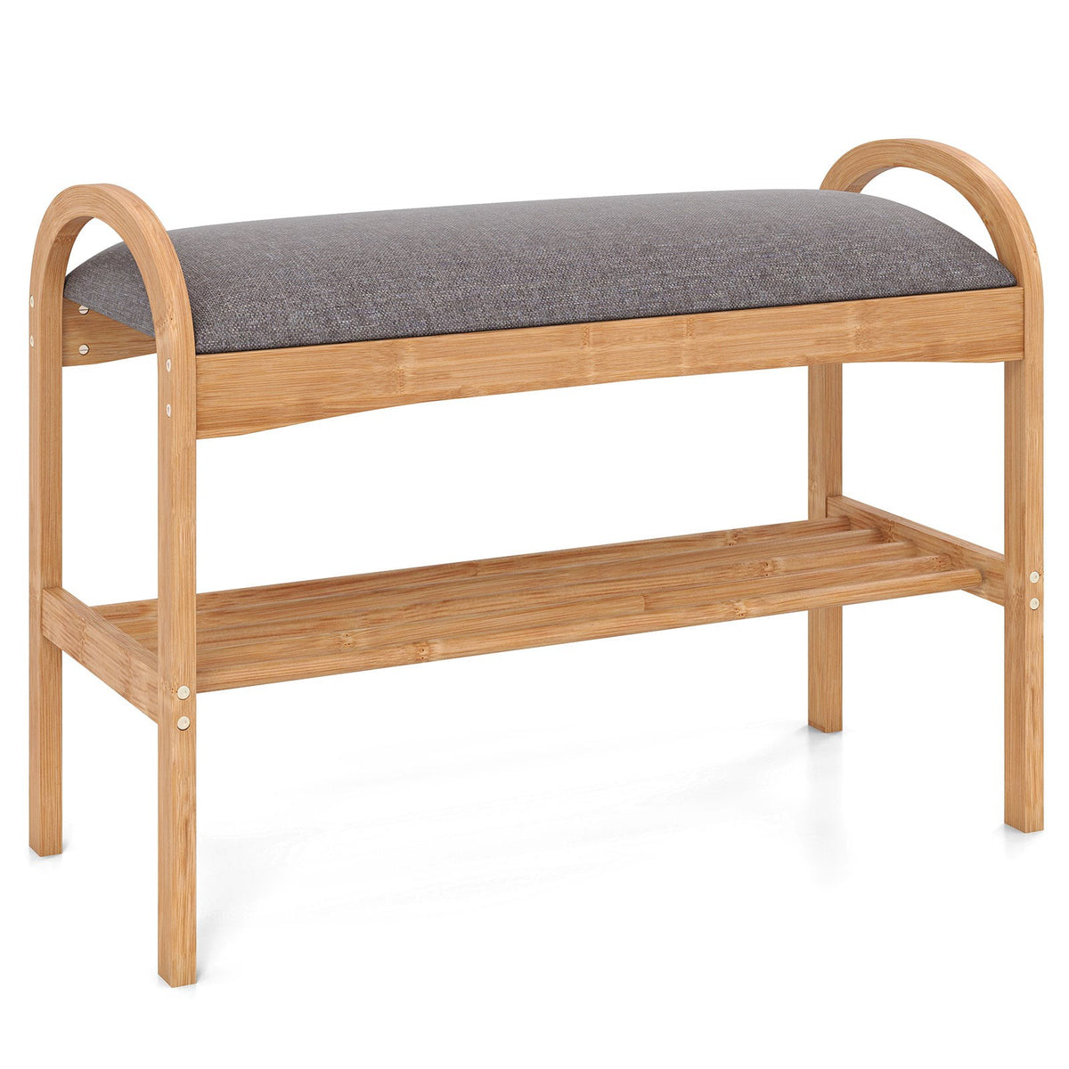 Bamboo Shoe Bench with Cushion, 2-Tier, 70x31.5x51 cm