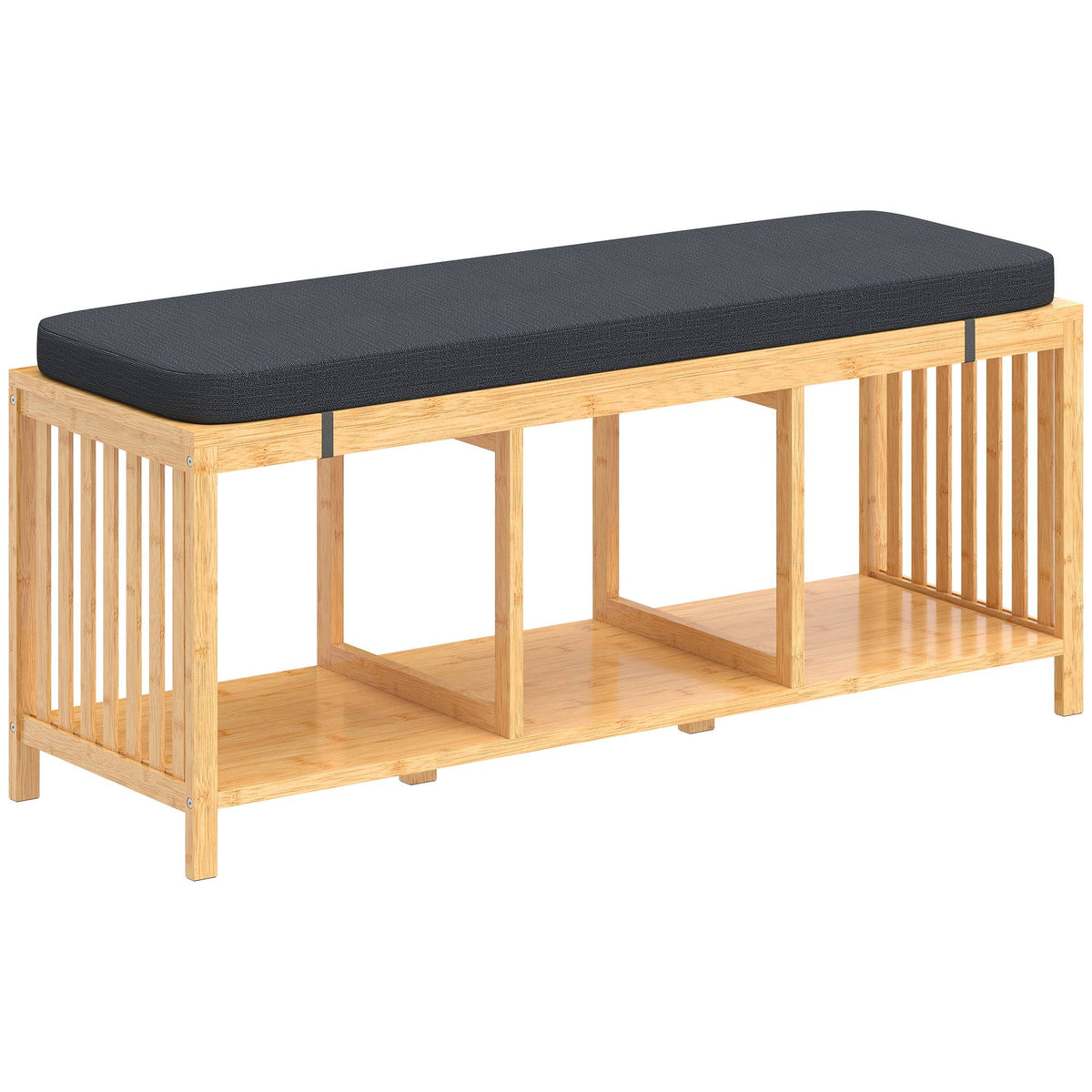 Bamboo Shoe Bench with Cushion, Open Storage, 220kg Capacity