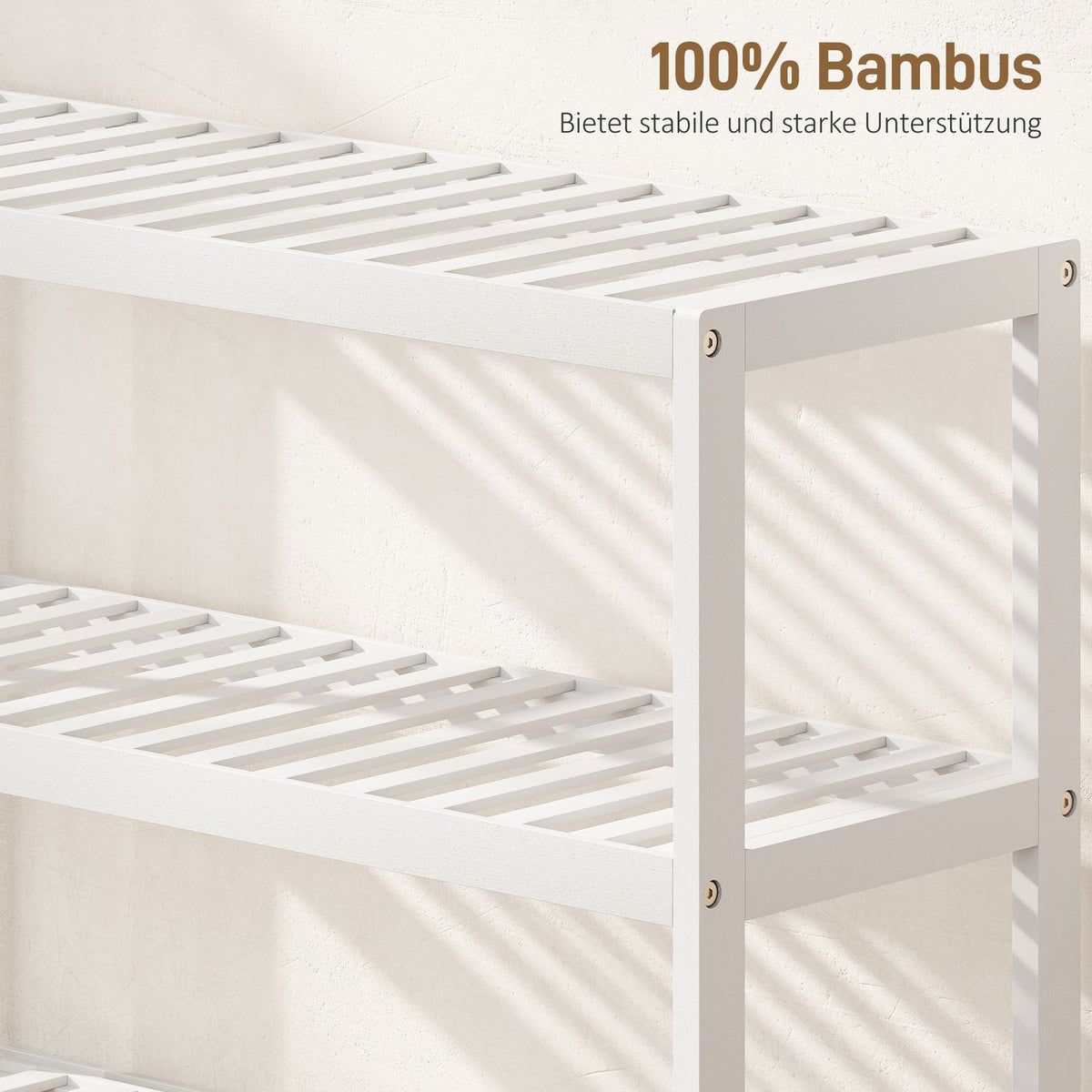 Bamboo Shoe Rack, 3-Tier, White Finish, 70x26x55 cm