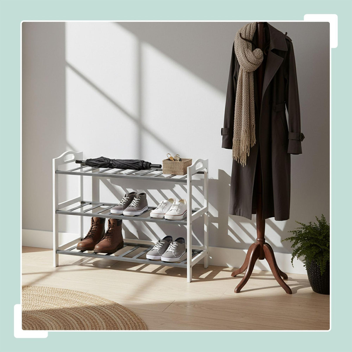 Bamboo Shoe Rack, 3 Tiers, Holds 9 Pairs