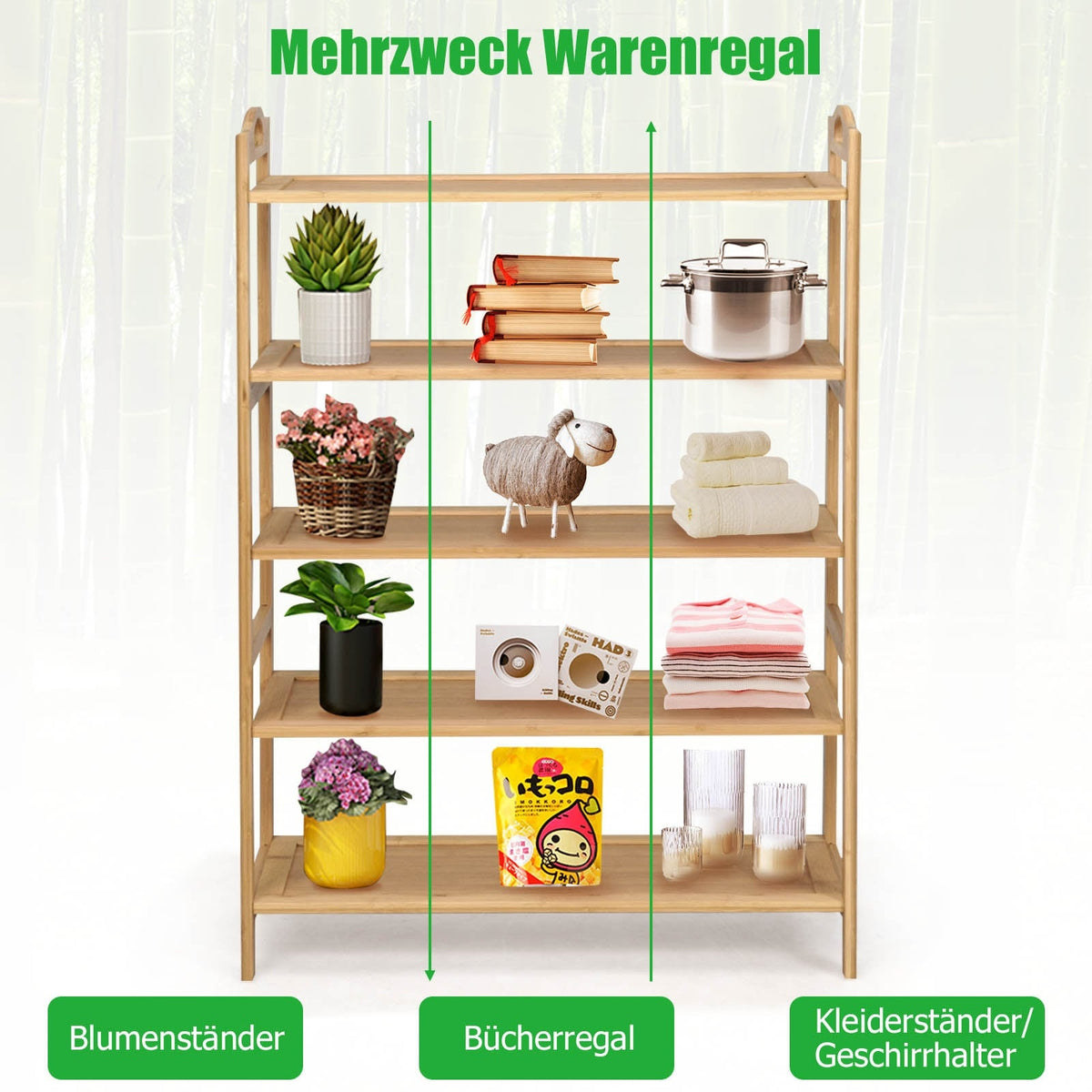Bamboo Shoe Rack, 5-Tier Storage for 15 Pairs