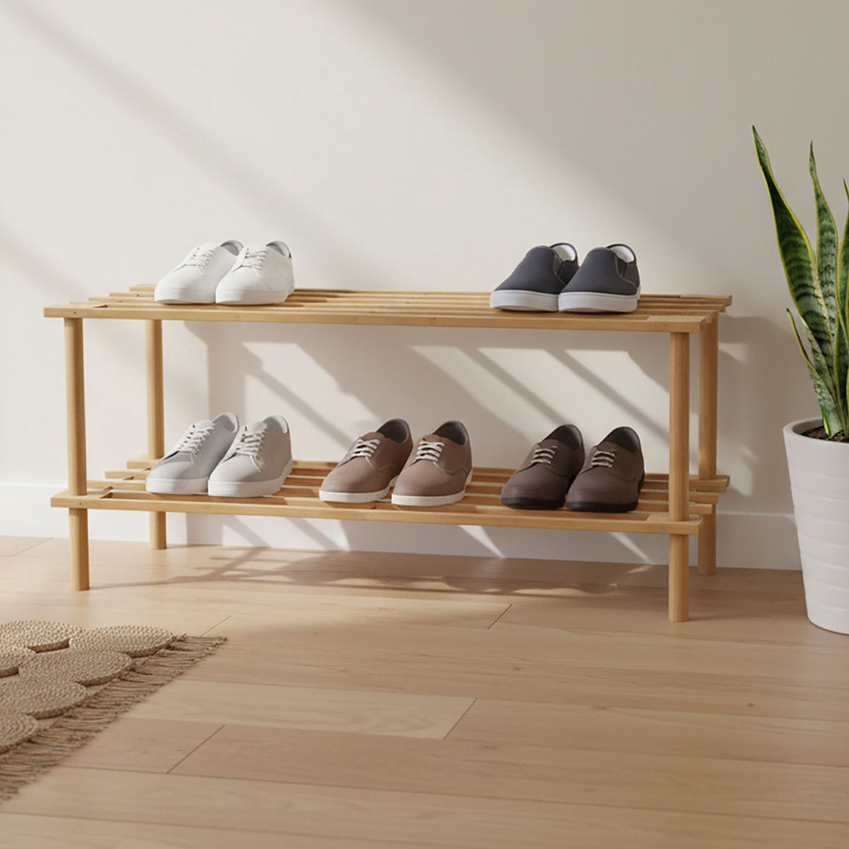 Bamboo Shoe Rack, Space-Saving, Holds 9 Pairs