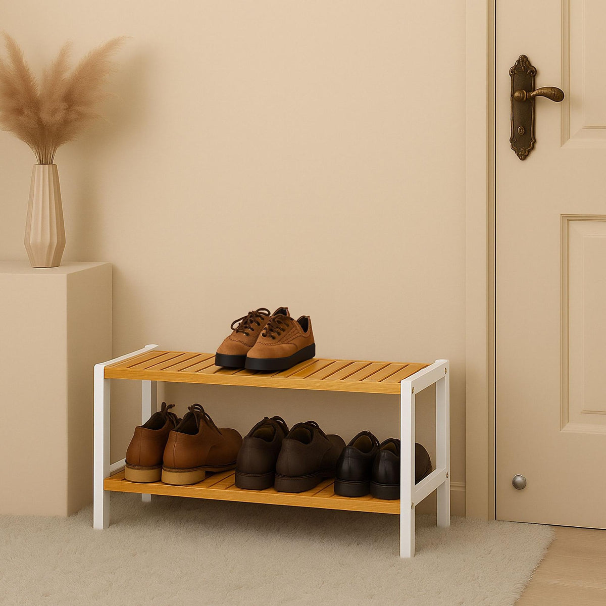 Bamboo Shoe Rack – Space-Saving, Holds 9 Pairs