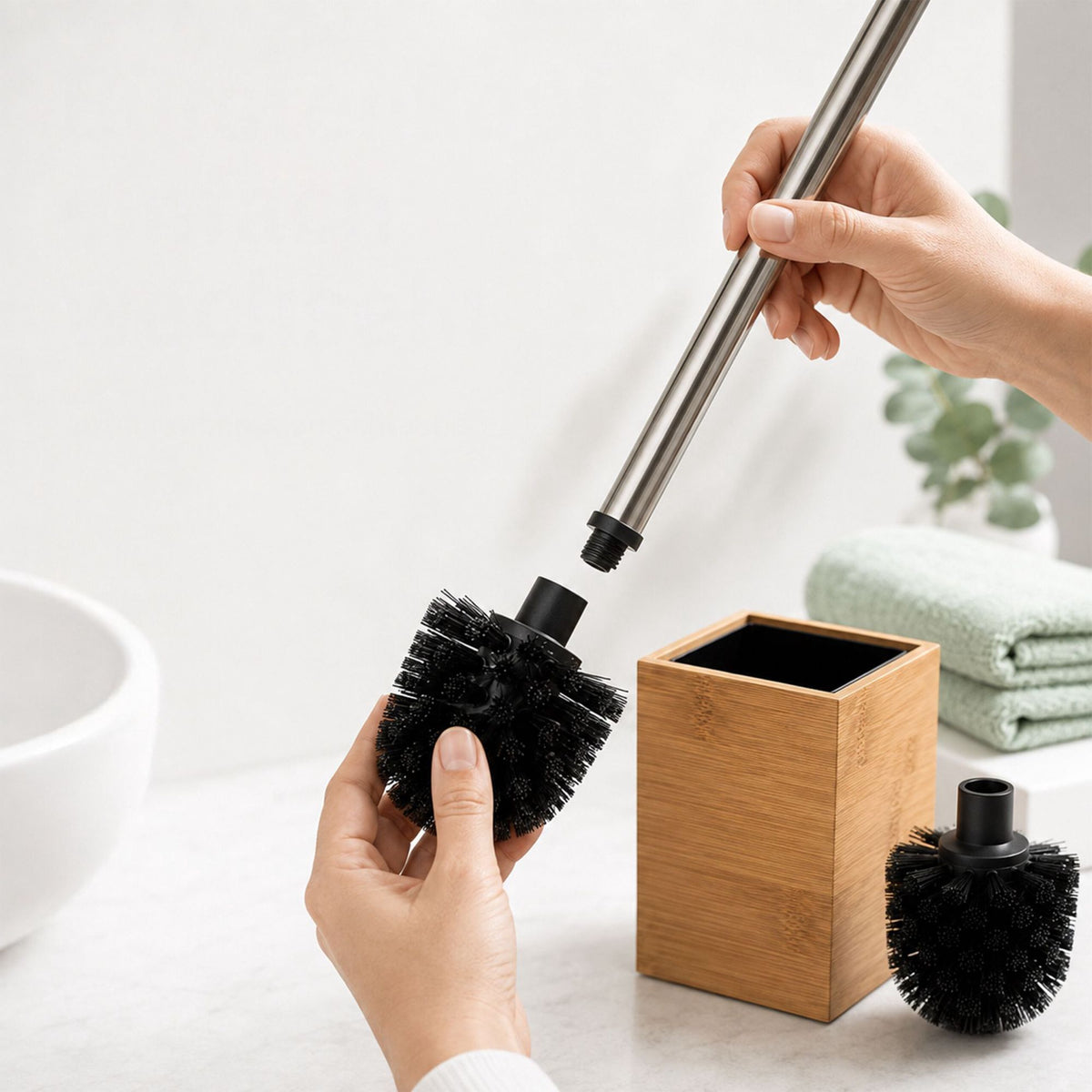 Bamboo & Stainless Steel Toilet Brush Set with Holder