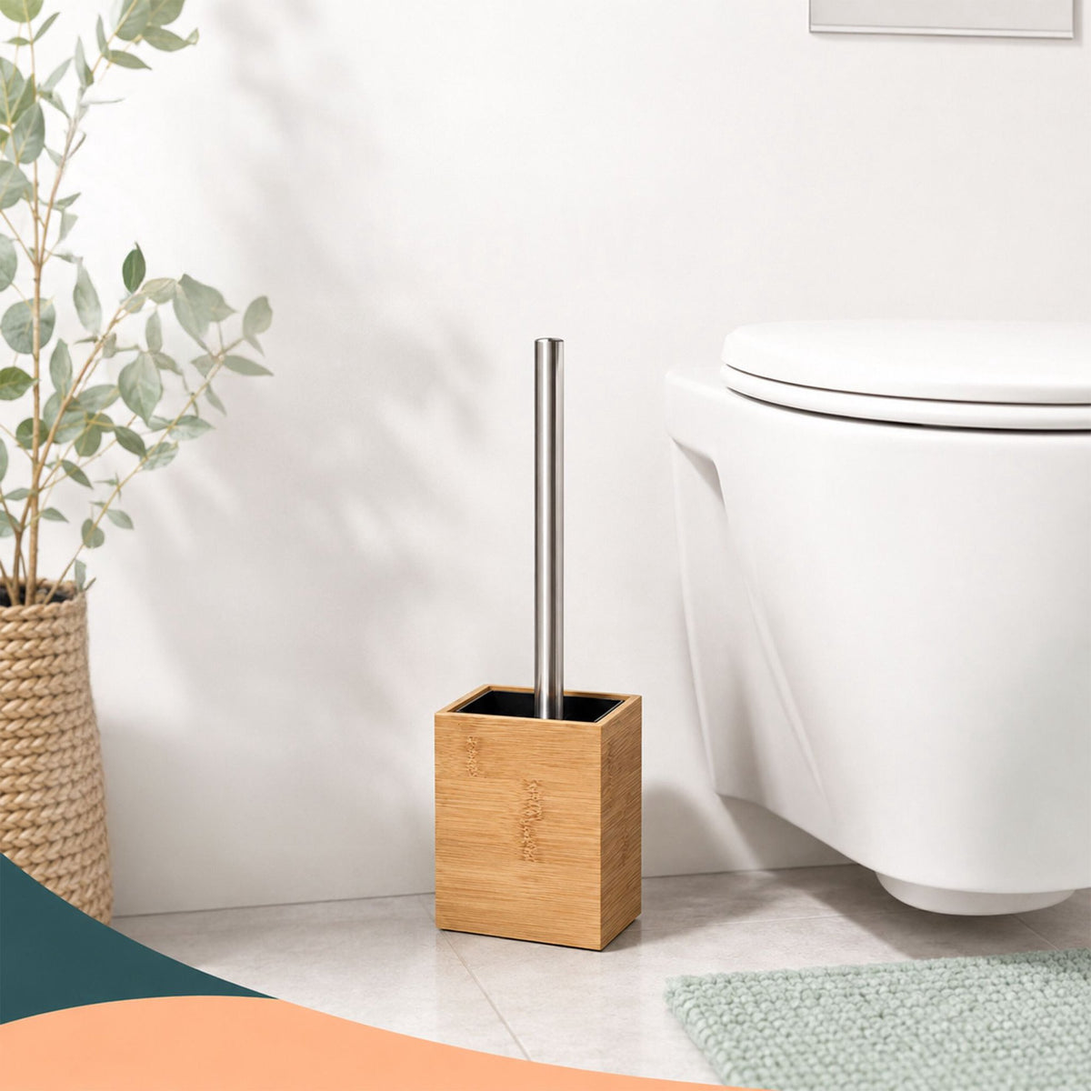 Bamboo & Stainless Steel Toilet Brush Set with Holder