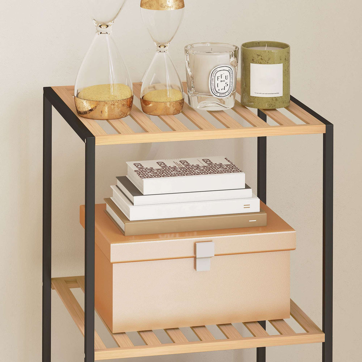 Bamboo Steel Shelf Unit, 4-Tier, 36.5x33x110 cm