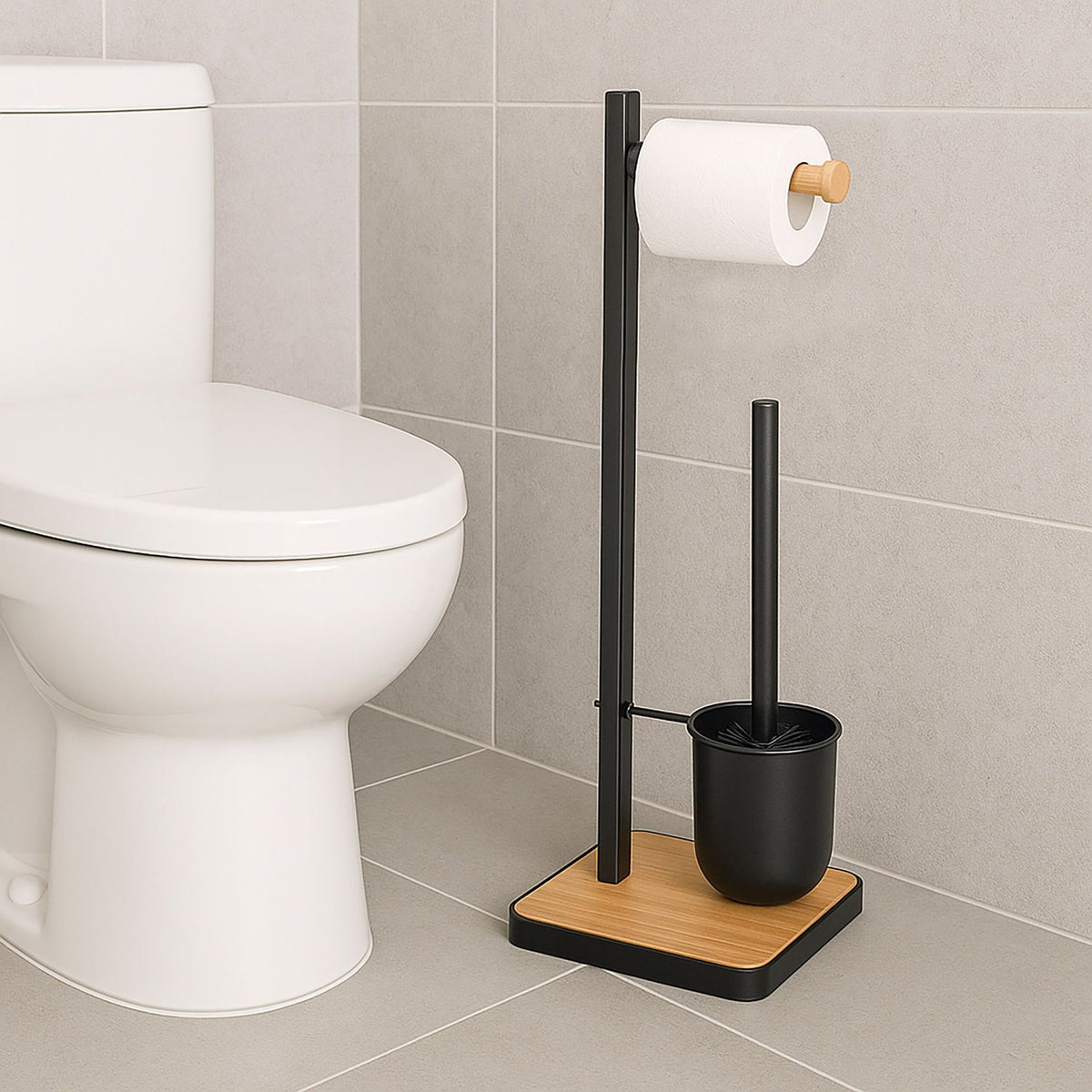 Bamboo & Steel Toilet Brush and Paper Holder Set