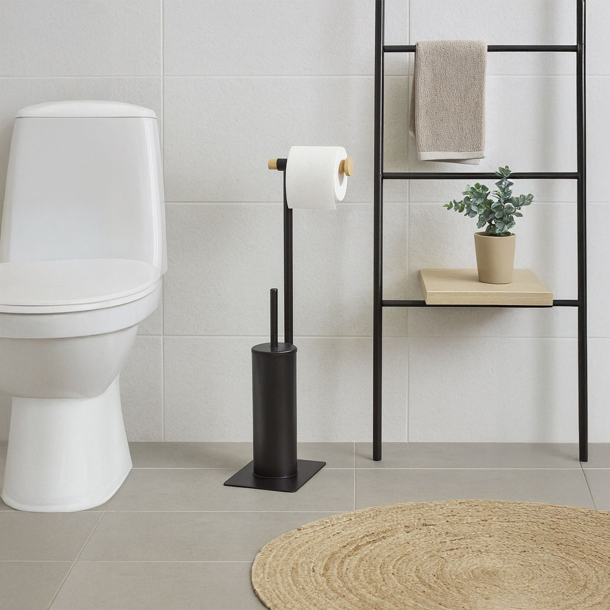 Bamboo & Steel Toilet Brush and Paper Holder Set
