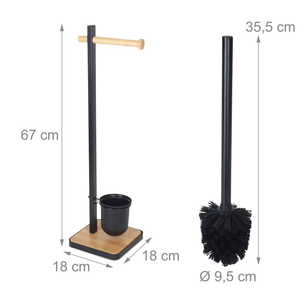 Bamboo & Steel Toilet Brush and Paper Holder Set