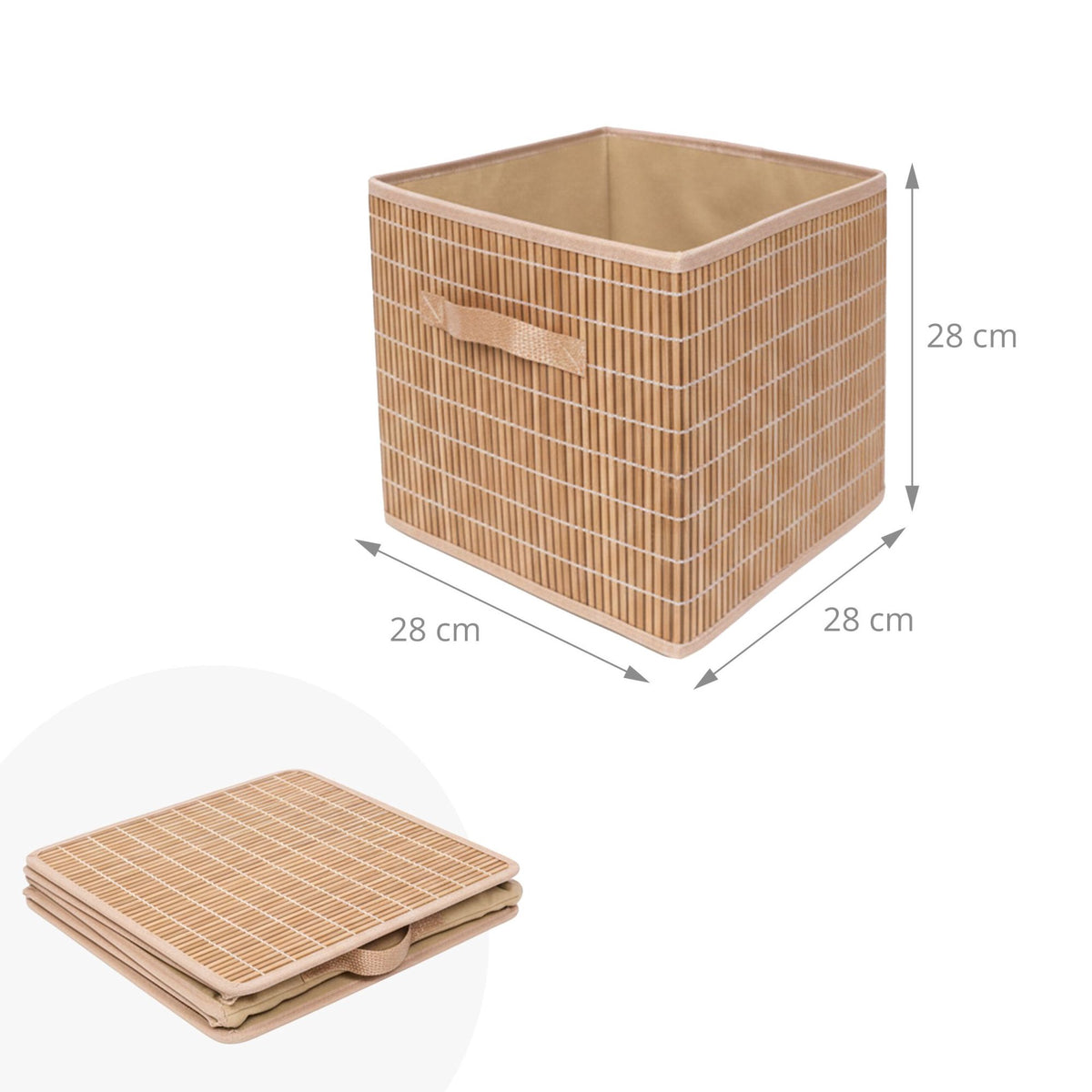 Bamboo Storage Baskets, Foldable With Pull Loop