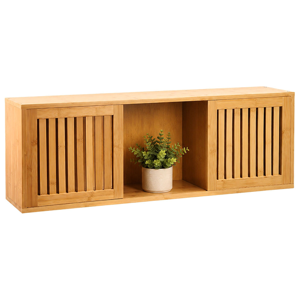 Bamboo Wall Cabinet with Sliding Doors – Natural Finish