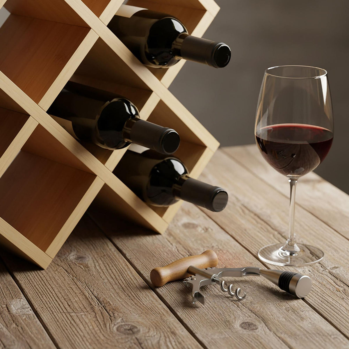 Bamboo Wine Rack – Holds 8 Bottles, W-Shaped Design