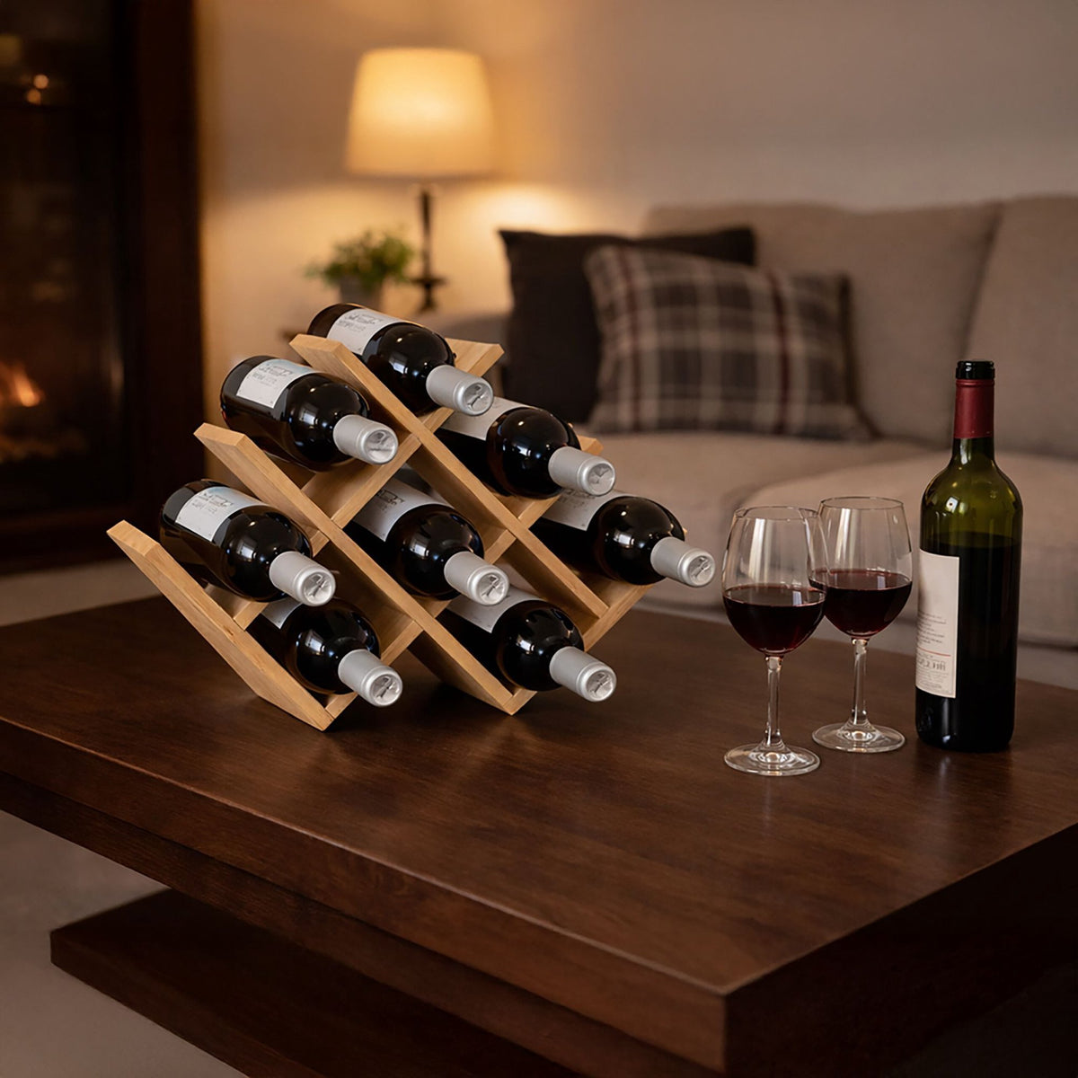 Bamboo Wine Rack – Holds 8 Bottles, W-Shaped Design
